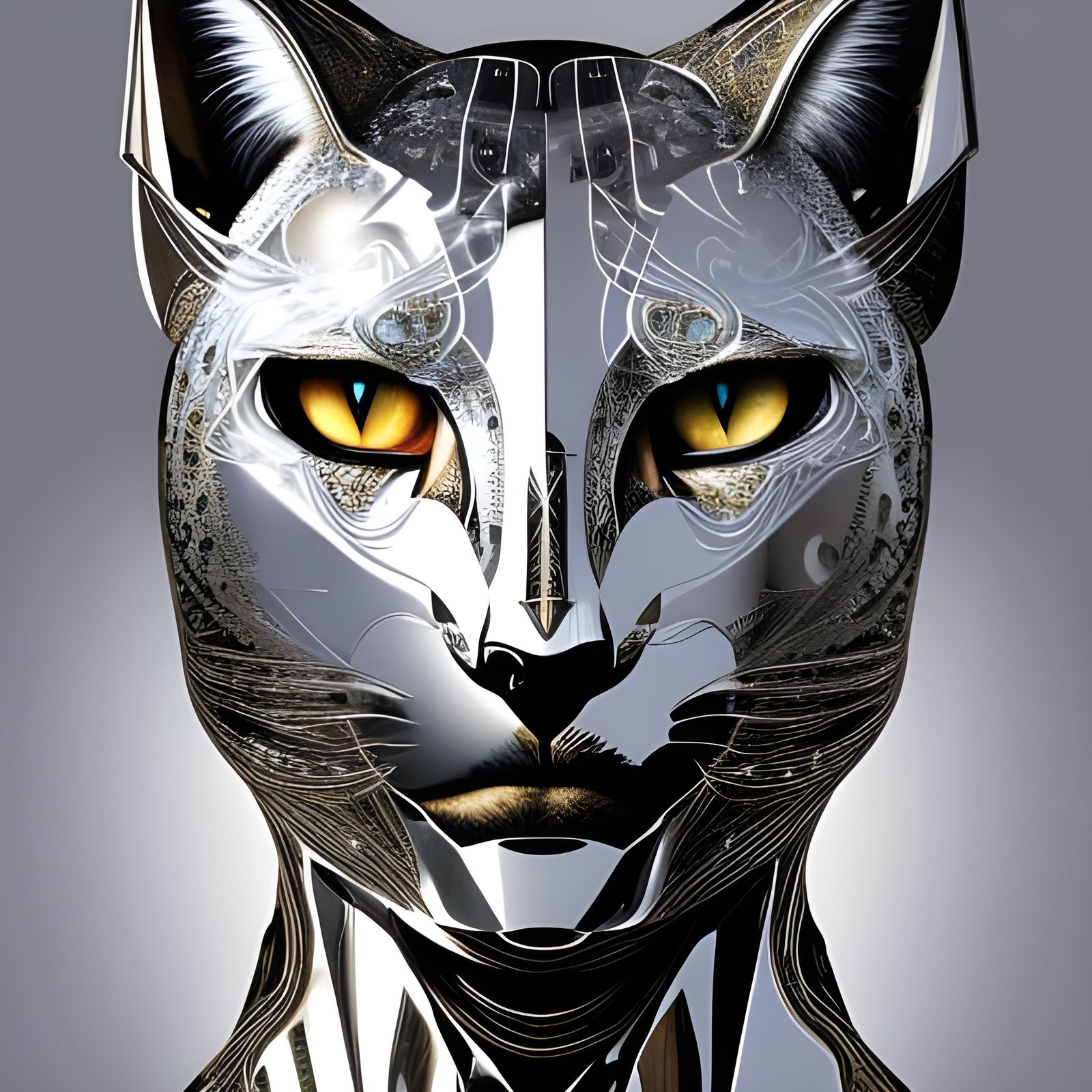 Armored Feline Warrior Portrait in Pencil Sketch Style