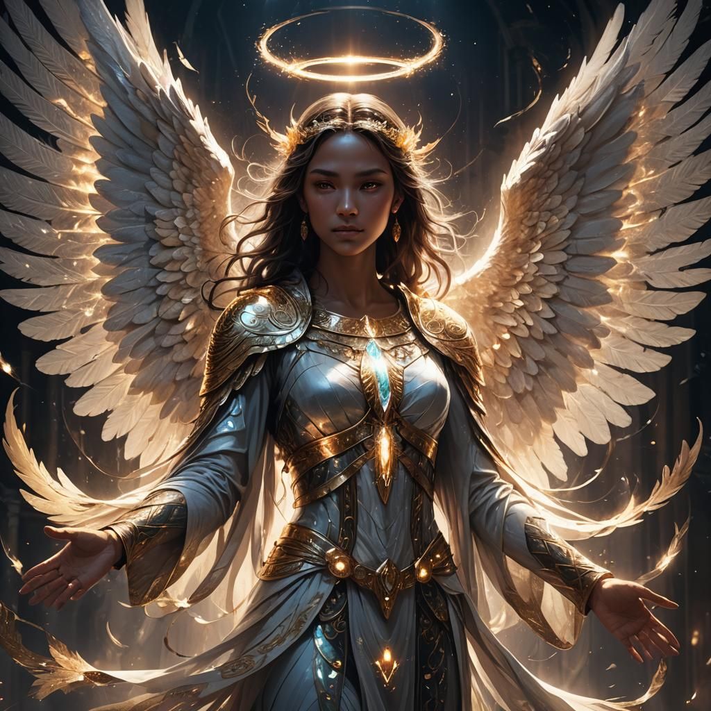 Radiant Angel Amidst Darkness: Ethereal Fantasy Art