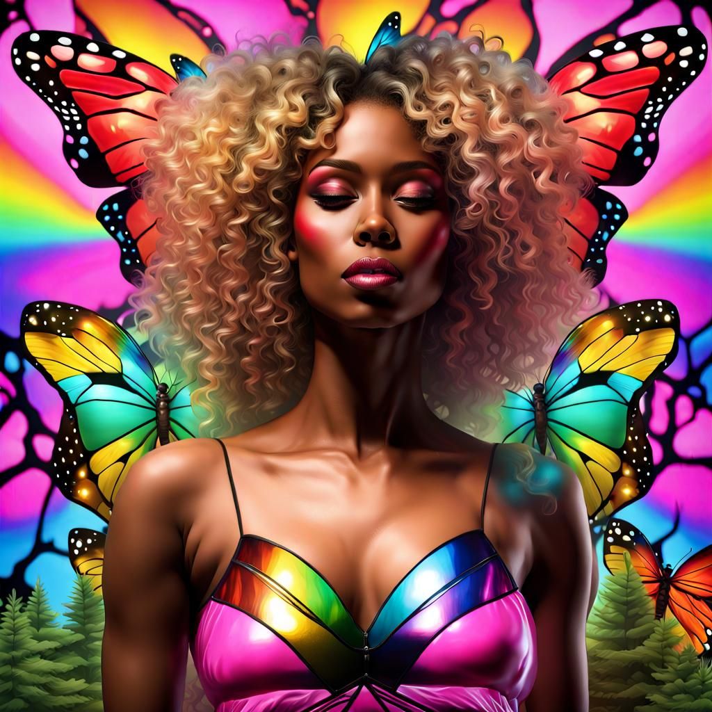 Radiant Metallic Rainbow Butterfly in Forest