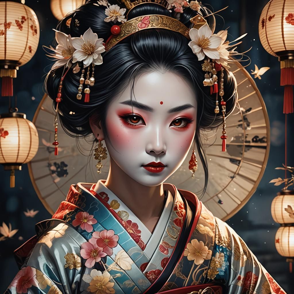 Fantasy Geisha Portrait in Volumetric Lighting