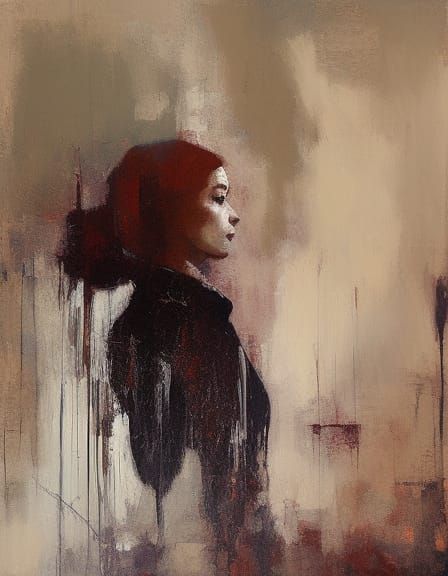 Maroon-Haired Girl Portrait in Art Nouveau Style