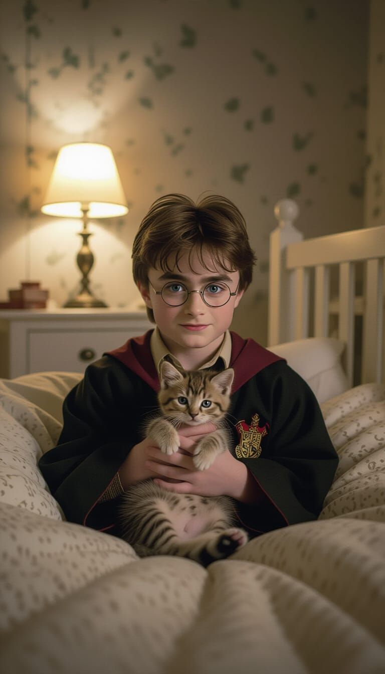 Harry Potter and Kitten in Cozy Nursery