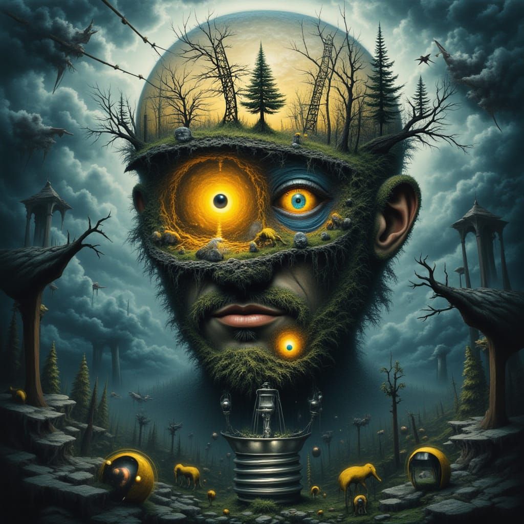 Mindscape of Man: Surreal Forest with Electricity