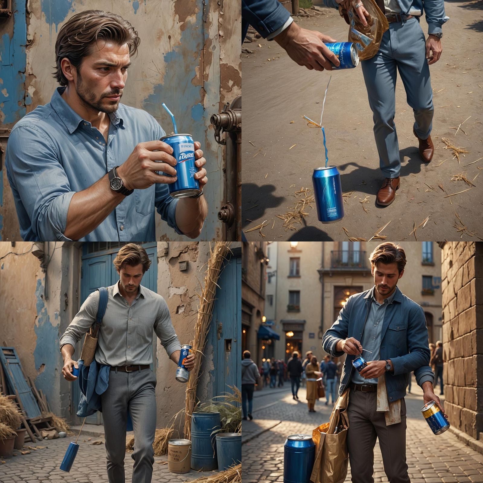 Hyper Realistic Man Opening Can, Detailed Digital Painting