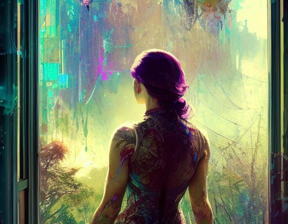 Woman looking through a window