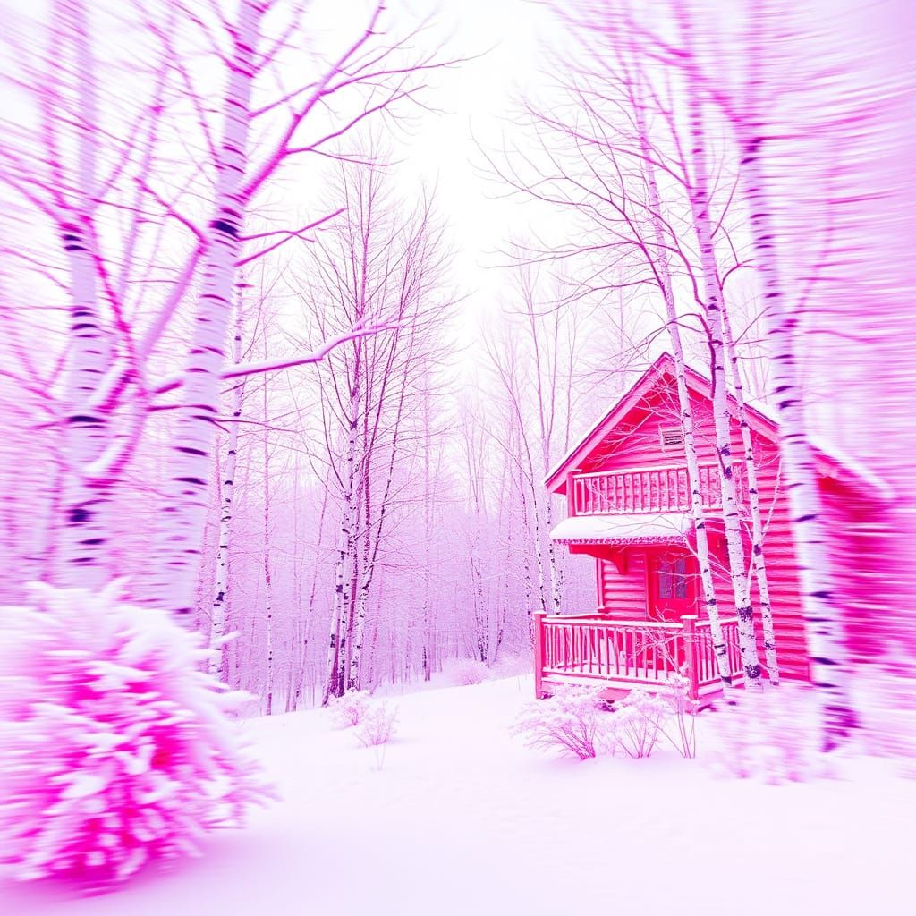 Pink Winter Snowscape in Abstract Glitch Art Style