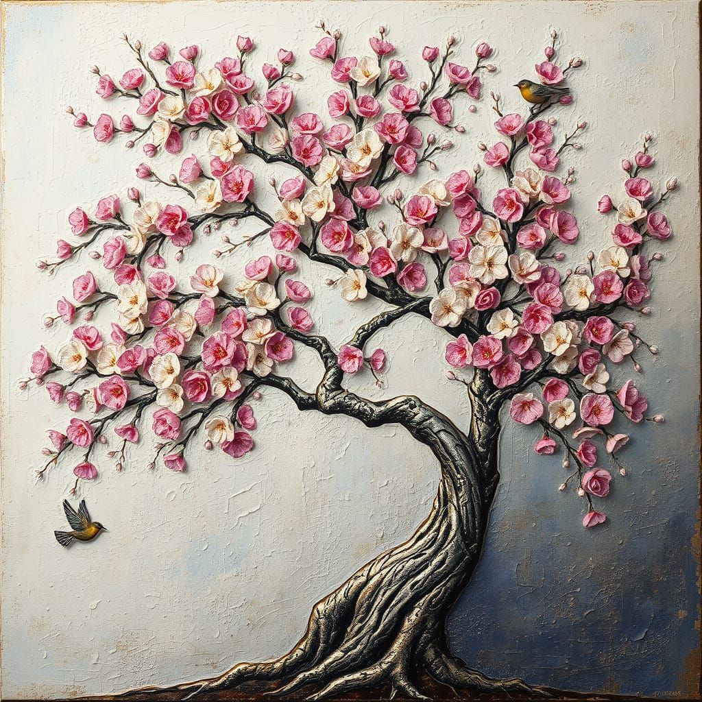 Blooming tree with bird