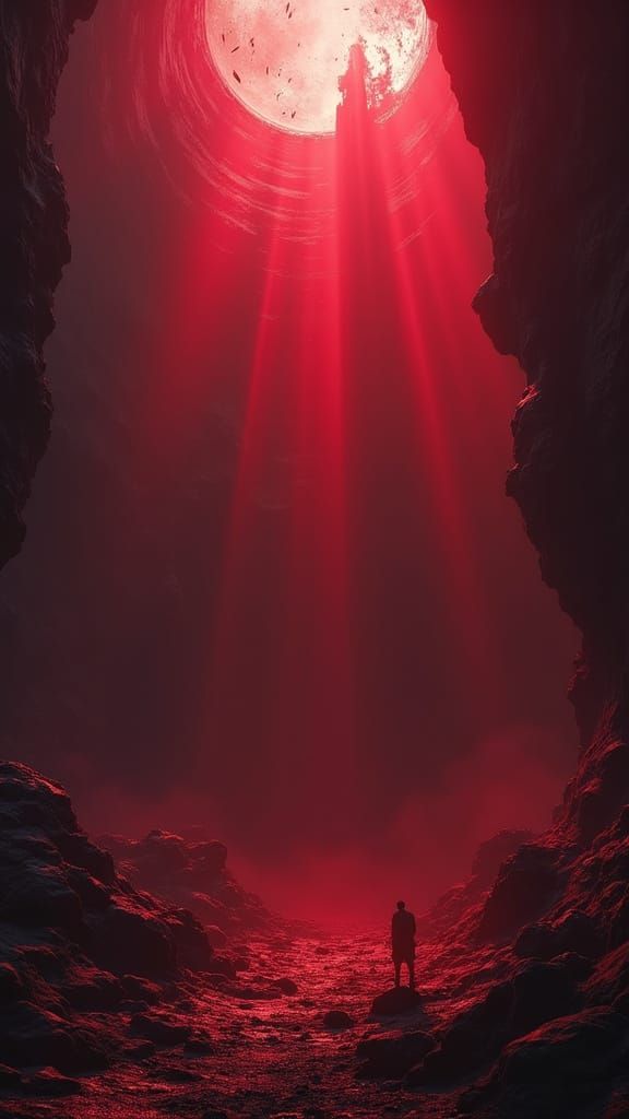 Ominous Bio-Mechanical Scene in Black and Crimson