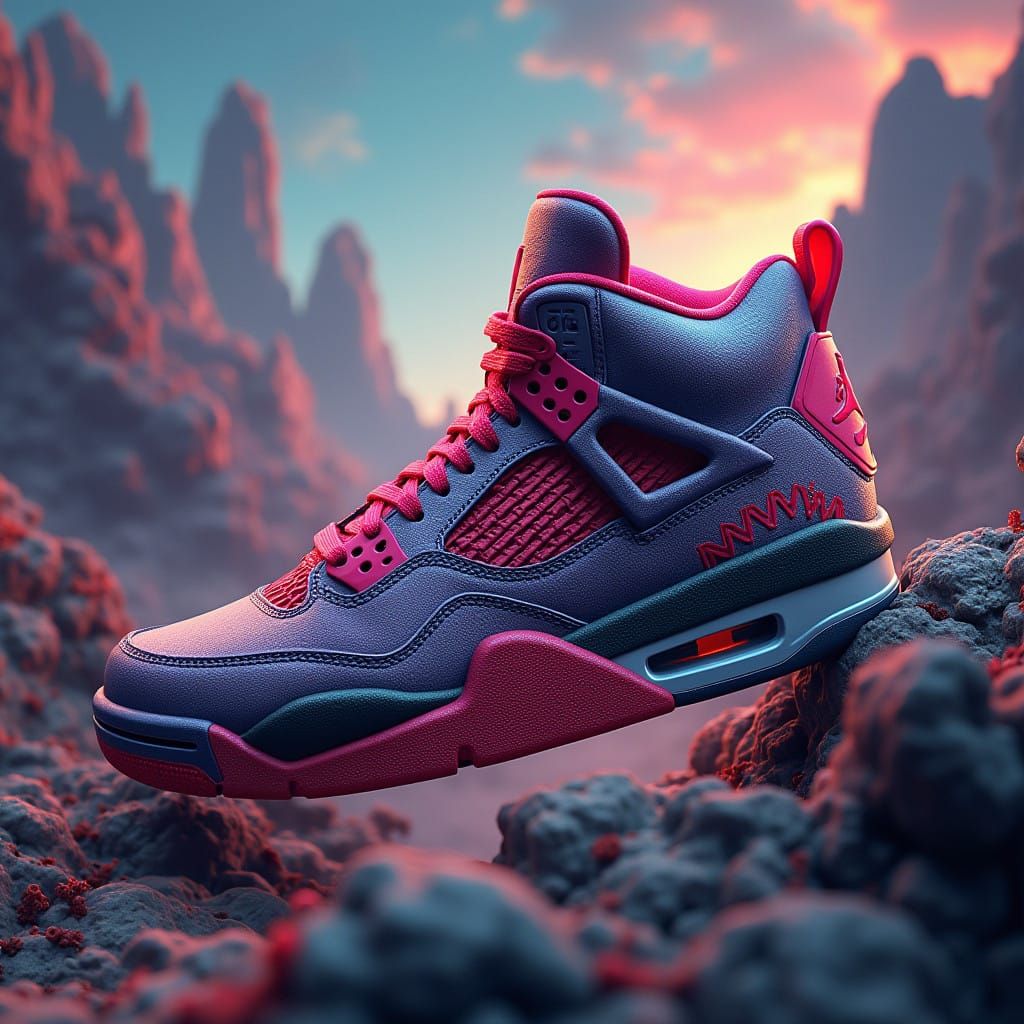 Surreal Jordan 4 Concept Art in Cyberpunk Style