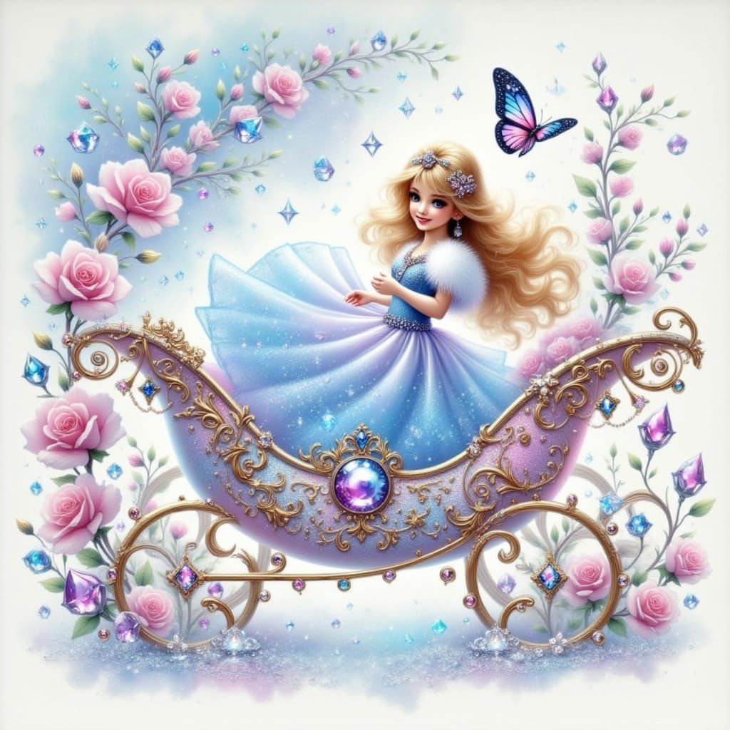Whimsical Crystal Carriage in Icy Winter Wonderland