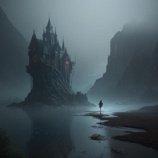 Ominous Isle of Shadow Beings in Hyperrealistic 3D