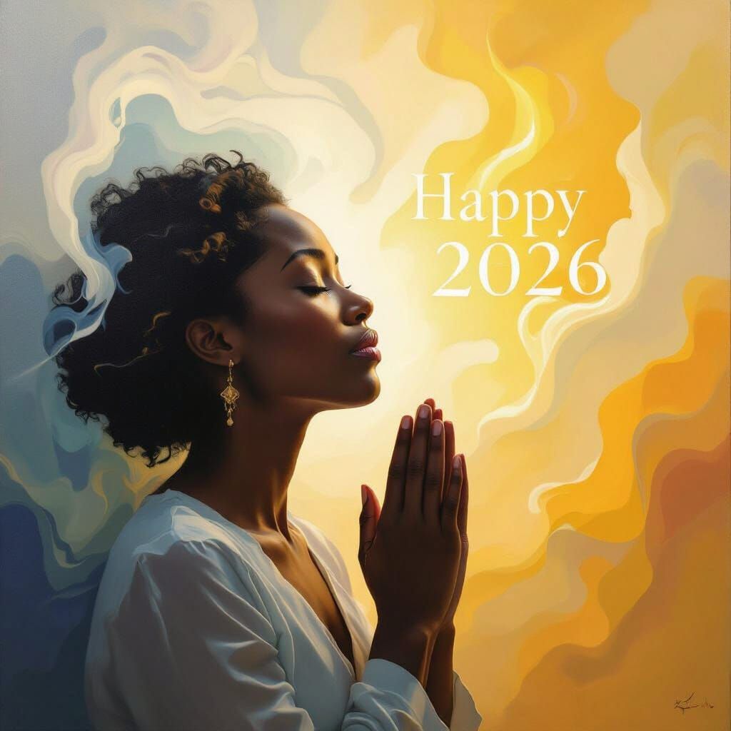 Serene Prayer: African American Woman Welcomes 2026