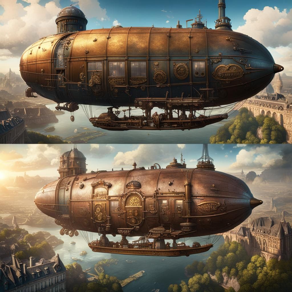 Steampunk Expedition to the Paris Zeppelin: Detailed Matte P...