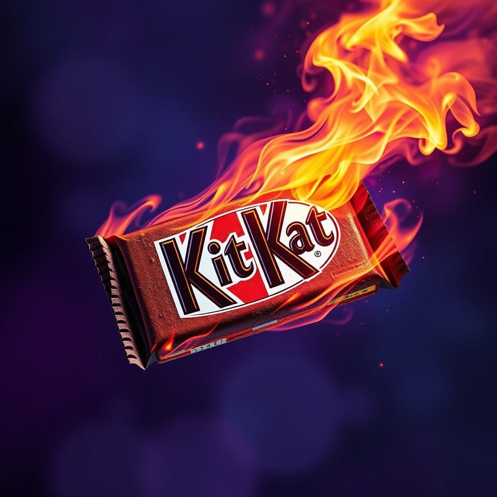 Majestic Kit Kat Bar Engulfed in Vibrant, Swirling Flames
