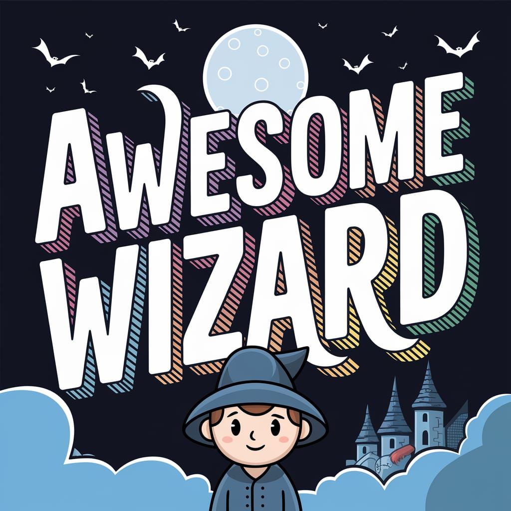 Whimsical Cartoon Wizard in Triple-Bold Typography