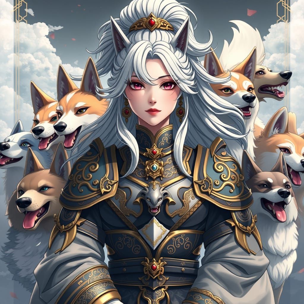 Majestic Goddess of Dogs in Exquisite Armor