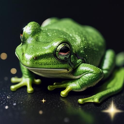 Green Frog Swims Among Stardust in Space