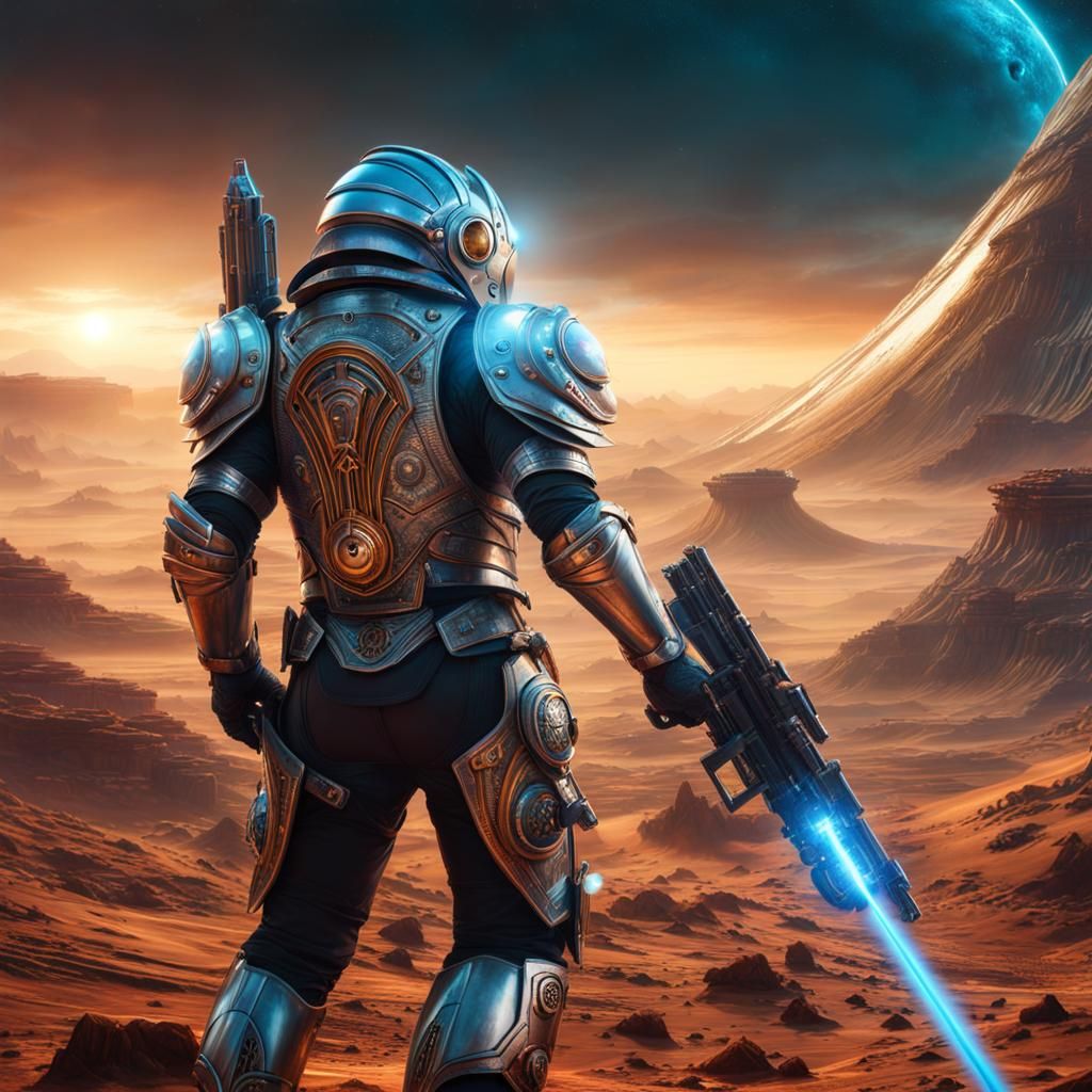 Medieval Knight in Spacesuit Fighting Aliens