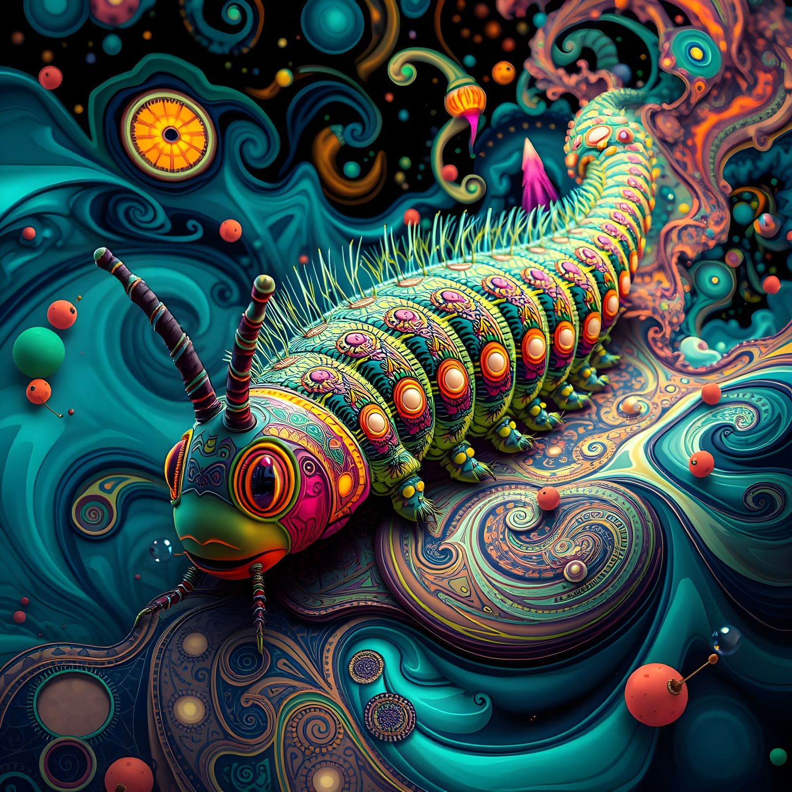 Psychedelic Caterpillar with Abstract Fractal Design