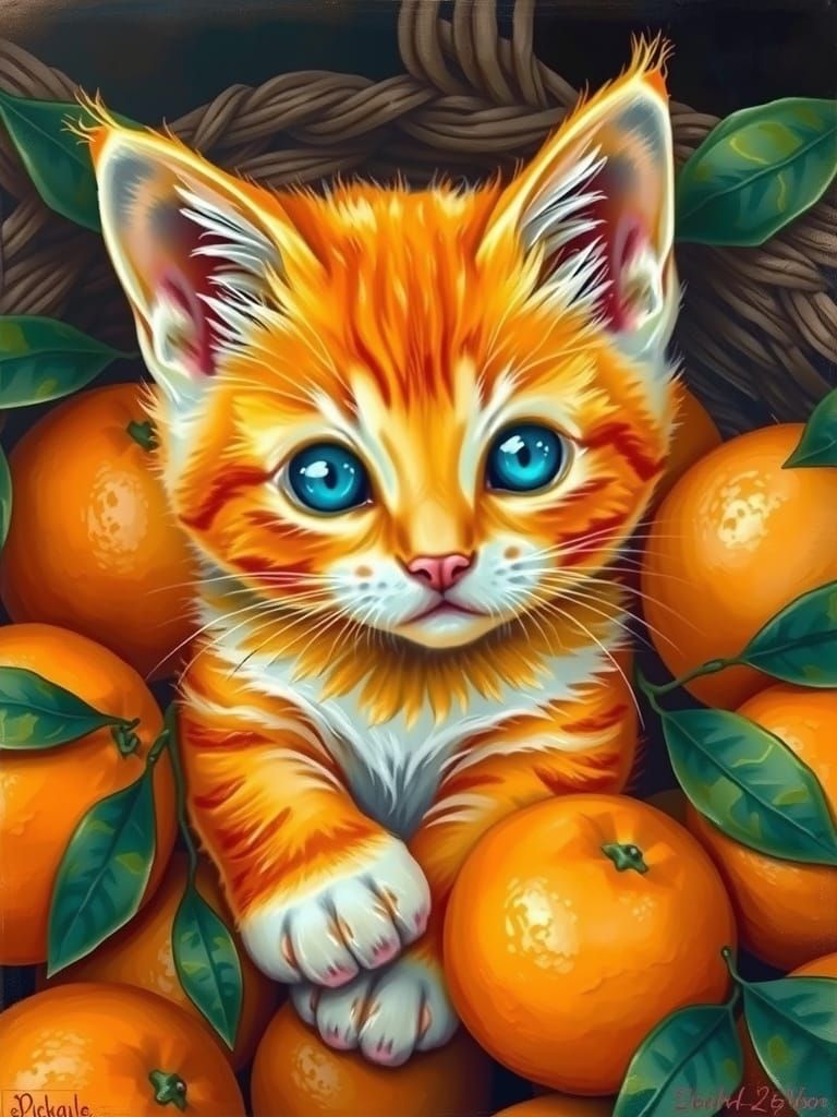 Whimsical Orange Feline in a Basket