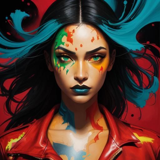 Graffiti Art Portrait: Woman with Vivid Colors