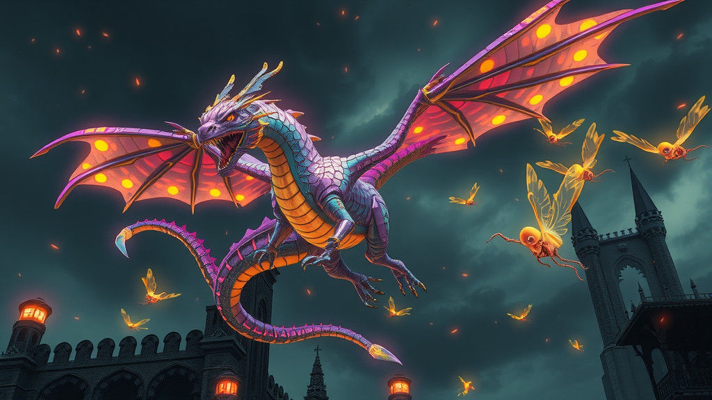 Cybernetic Dragon and Fairies in High-Tech Realm