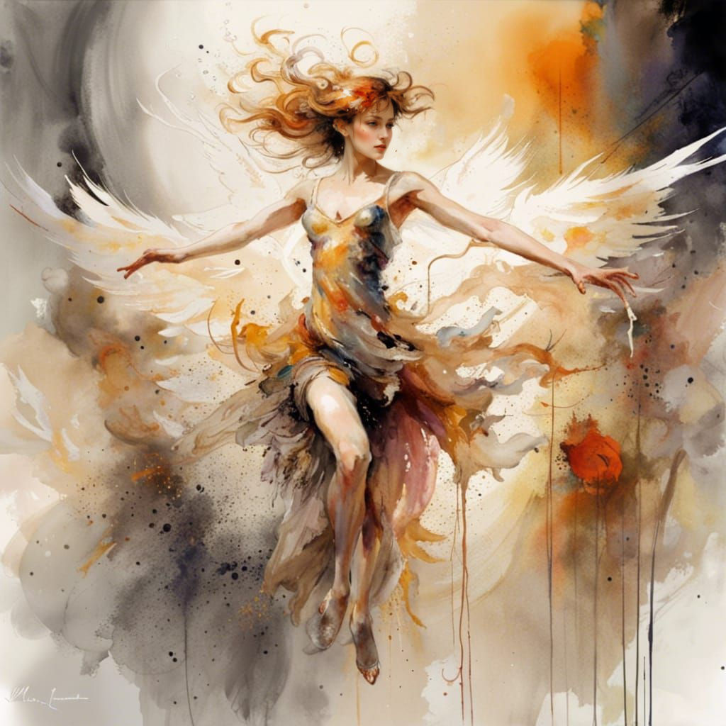 Winged Dancer Splash Art in Impressionist Style