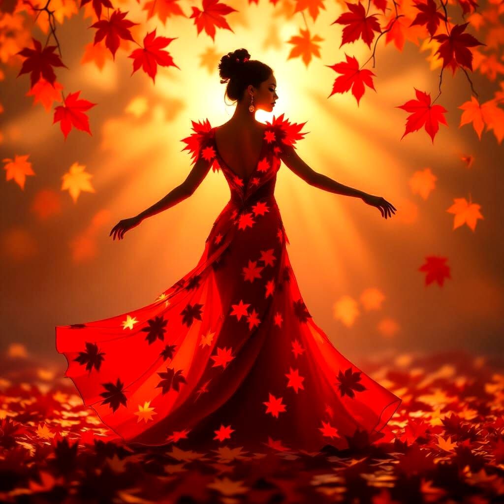 Luminous Dancer in Fractal Autumn Leaves