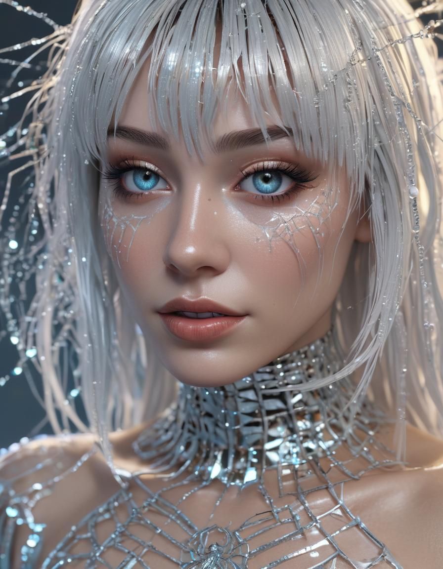 Iridescent Spider-Woman Portrait in Futurepunk Style