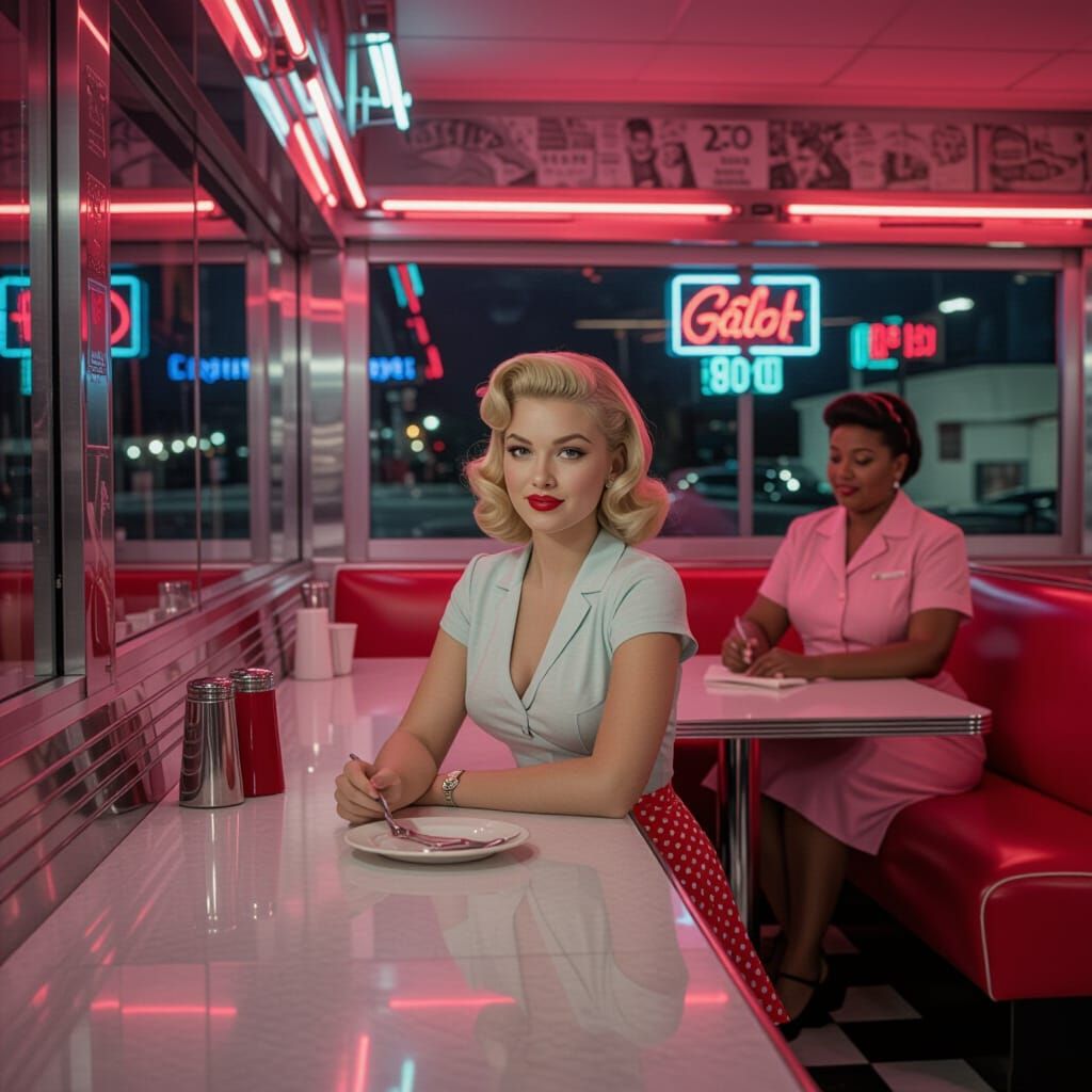 1950s Diner at Night: Neon, Chrome, and Melancholy Glamour