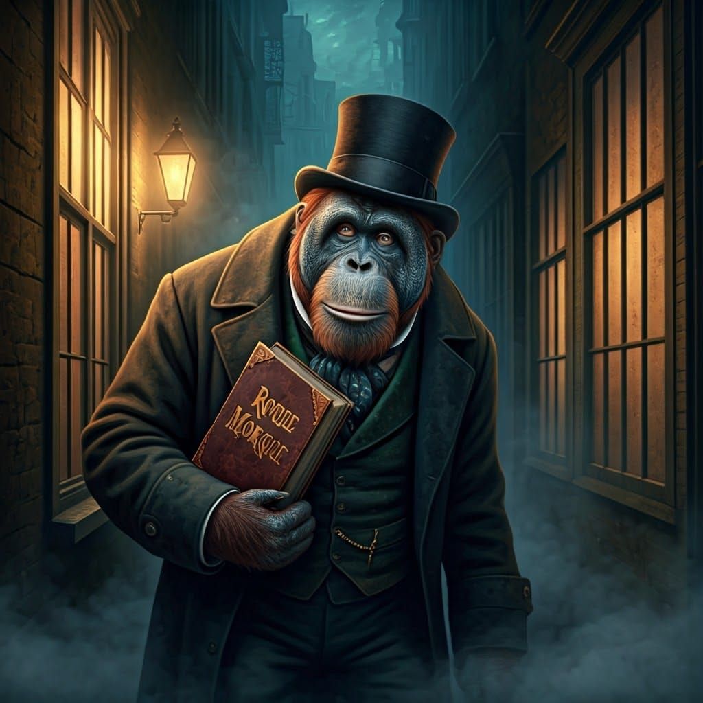 Victorian Orangutan Emerges on Gaslit Street