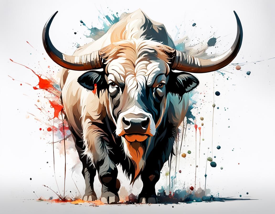 Majestic White Buffalo in Maximalist Space