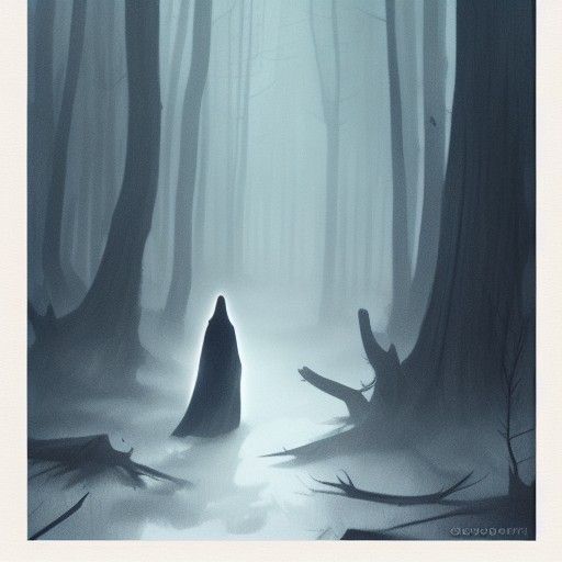 Sinister Cloaked Figure in Dark Forest