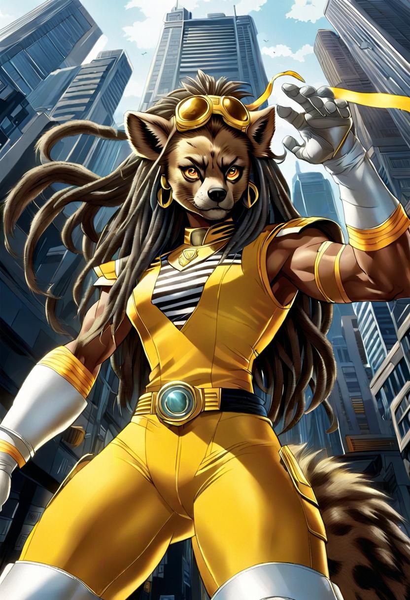 Colossal Hyena Superhero in Cityscape Comic Art