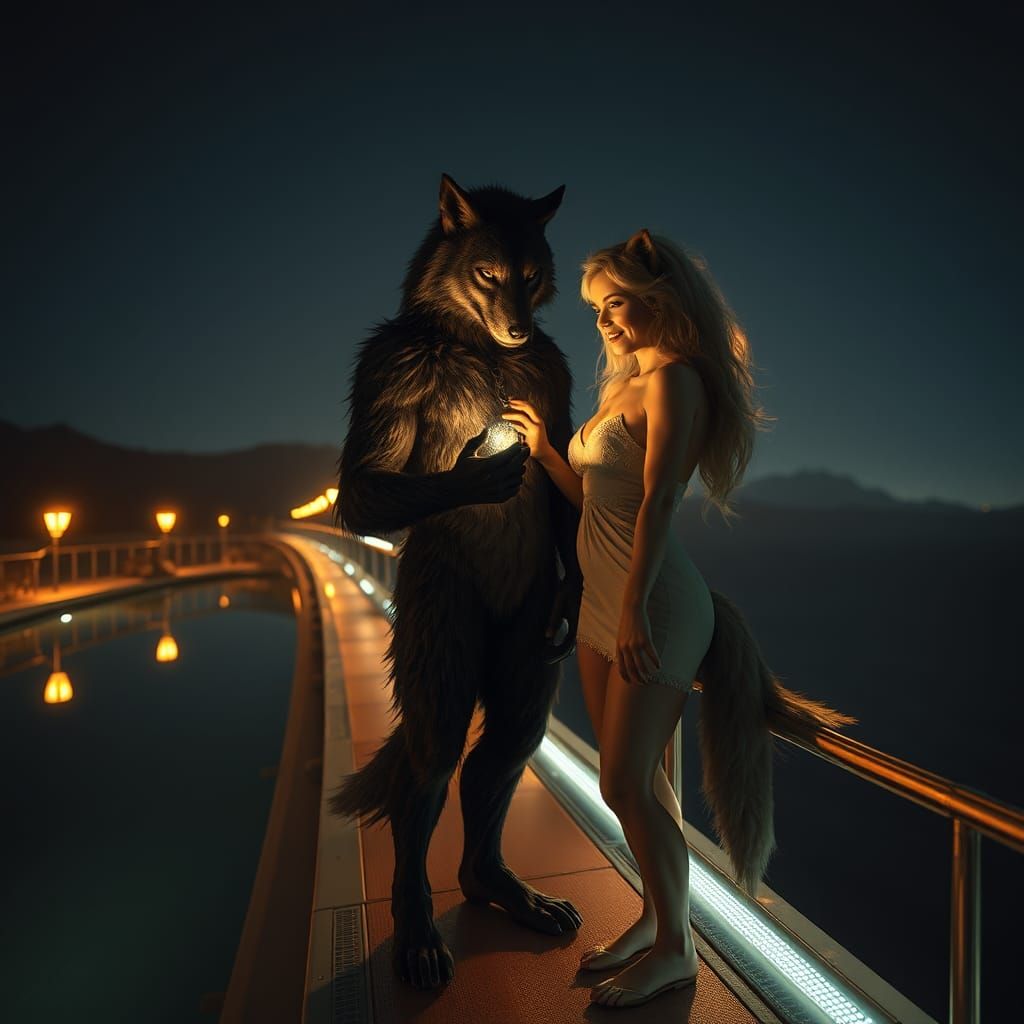 Werewolf Couple on Spaceship Deck in Elsa Bleda Style