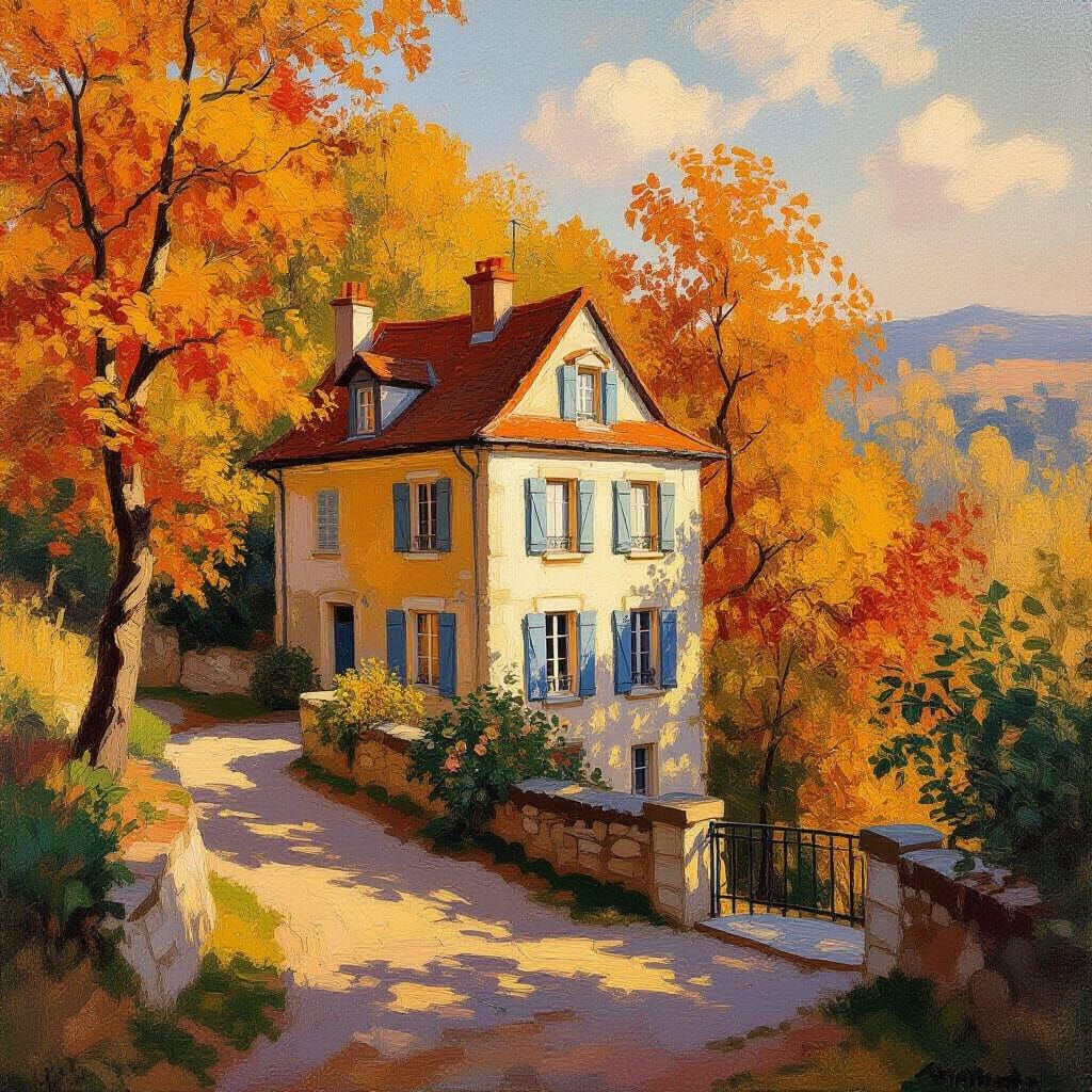 Impressionist Building Nested in Autumn Landscape