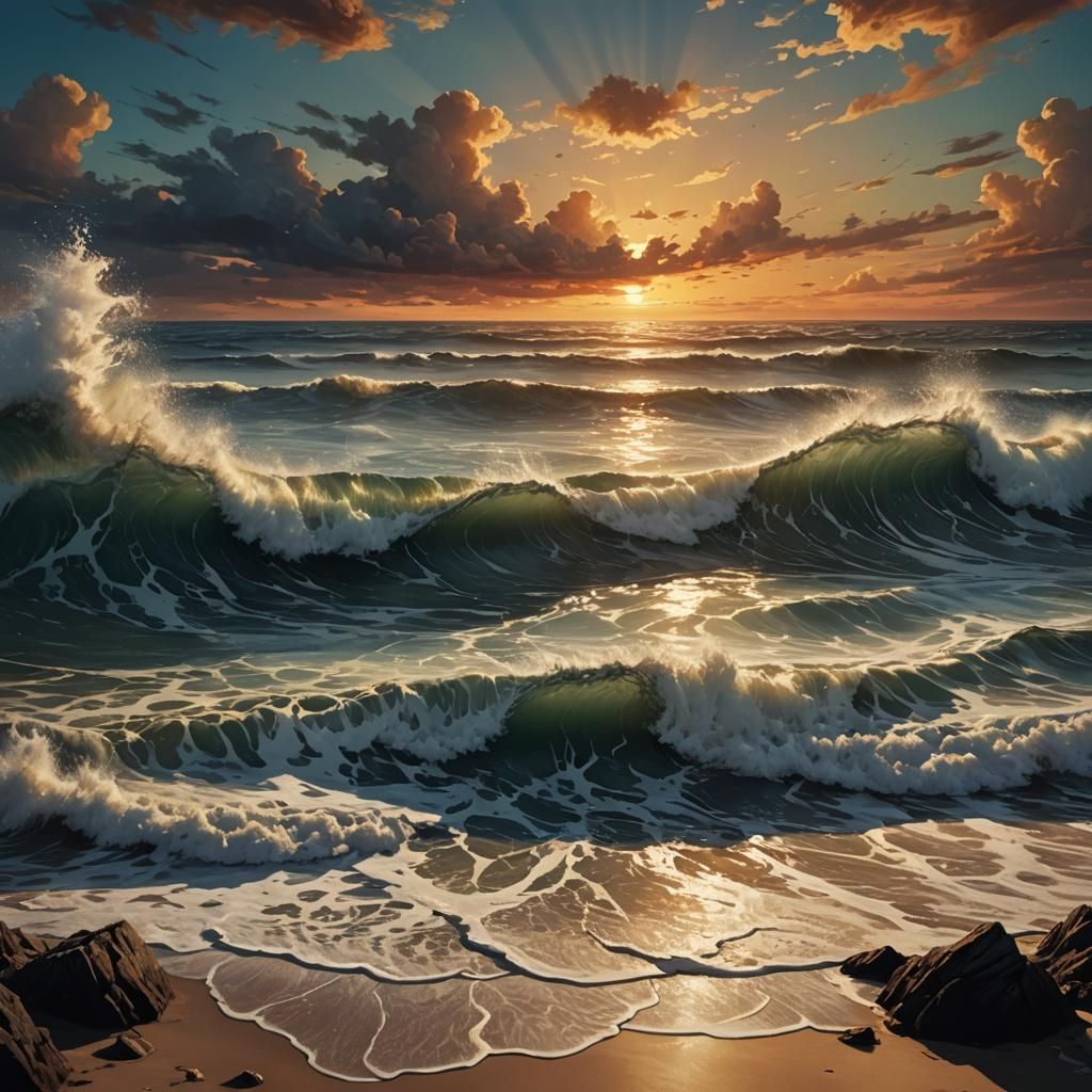 Fantastical Sunset Seascape: Detailed Matte Painting