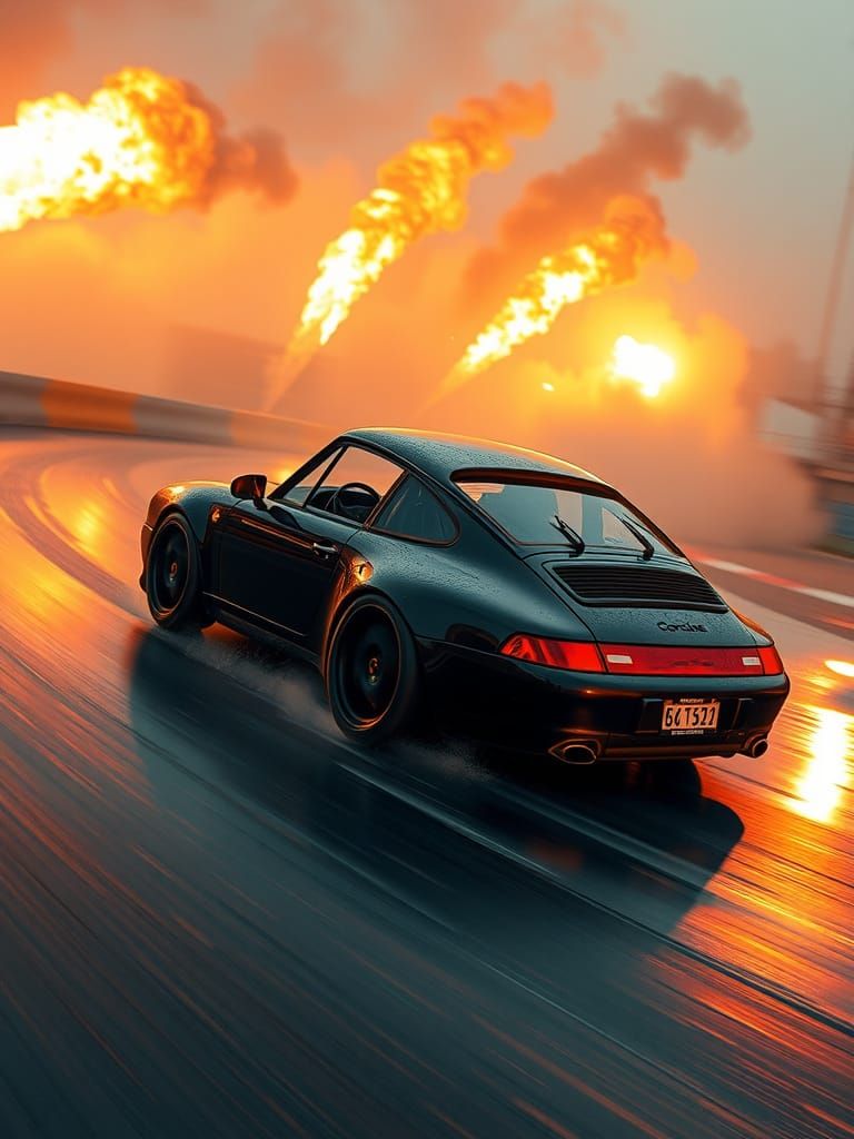 Porsche Carrera Races in Fiery Cinematic Scene