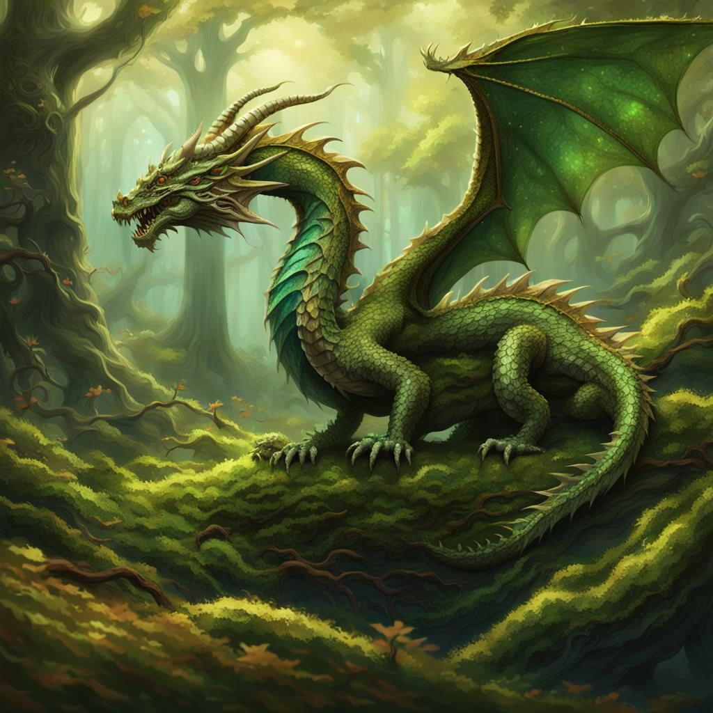 Emerald Dragon Glides Through Mystical Forest
