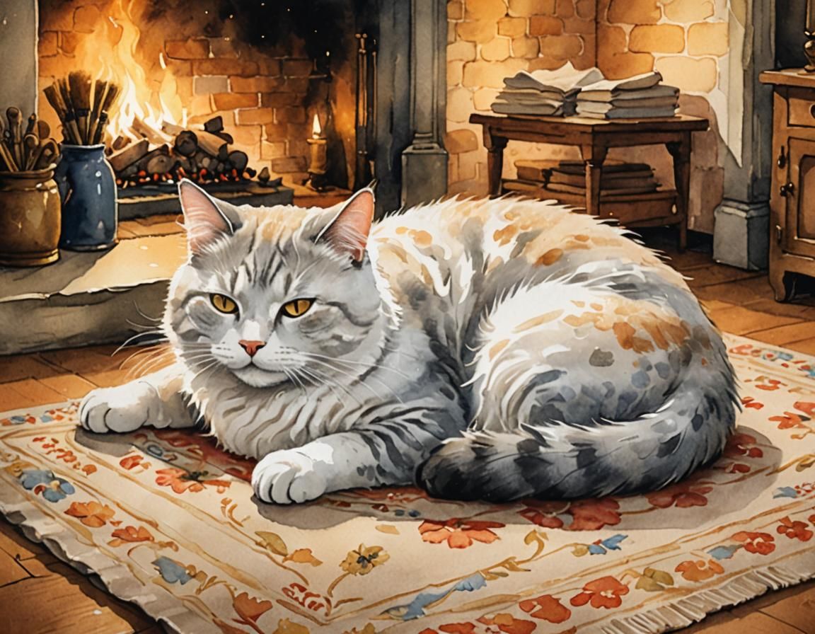 Sleeping Cat: Whimsical Watercolor Illustration