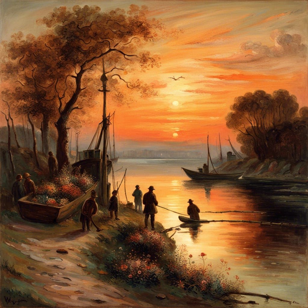 Fishermen at Sunset: A Post-Impressionistic Painting