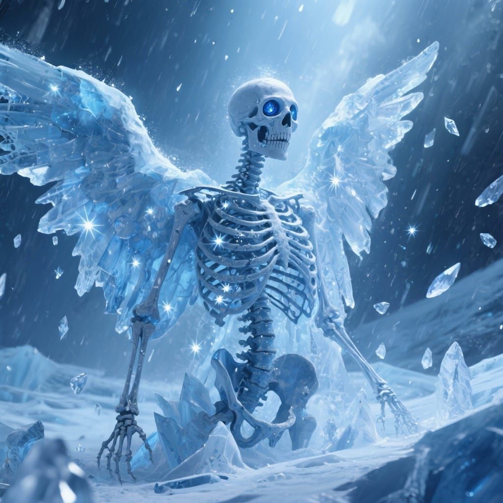 Ice Skeleton Angel in Arctic Storm