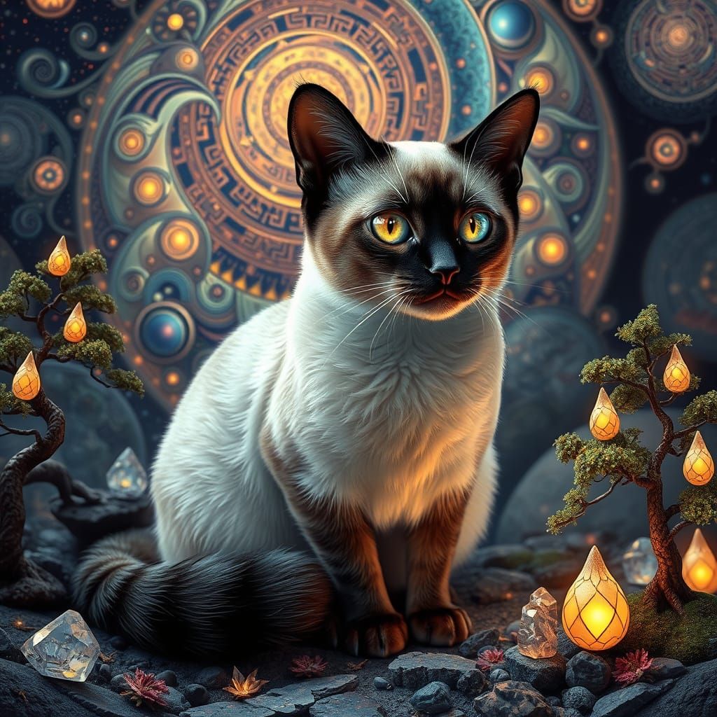 Fractal Cat in Zen Garden as Glitch Art