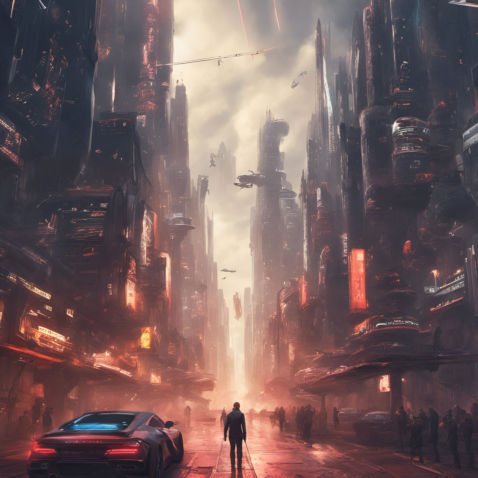 Futuristic Cyberpunk City Above the Clouds