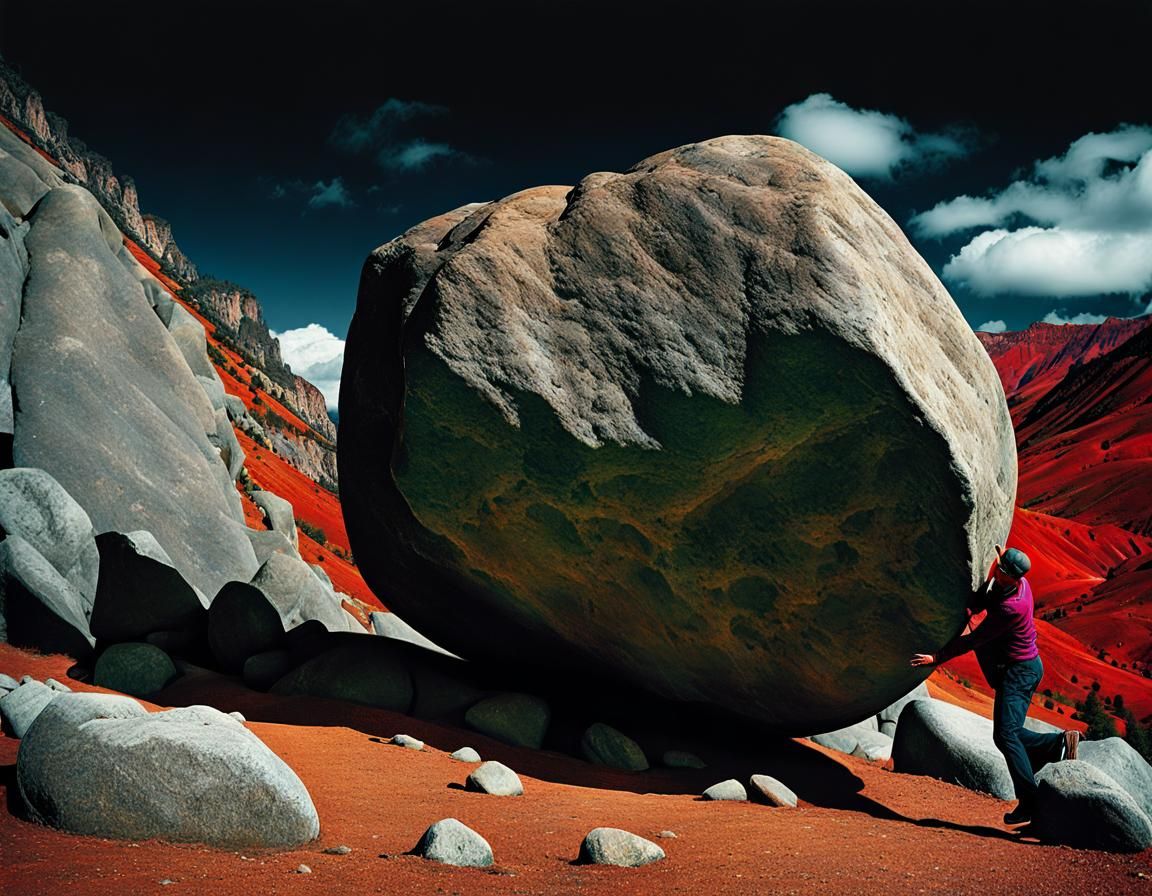 Man Pushing Boulder: Expressionist Digital Art