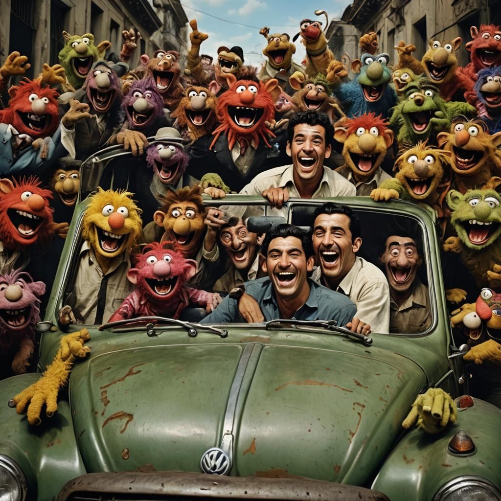Laughing Man and Muppets in VW Bug