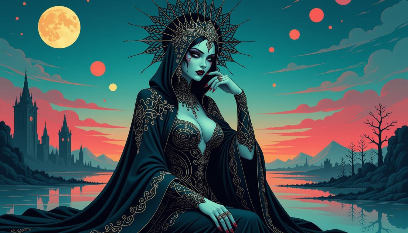 Ashcan School Femme Fatale in Twilight Landscape