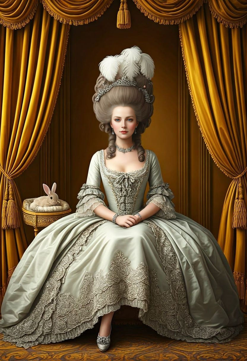 Marie Antoinette of France in Opulent Summer Cabana with Pet...