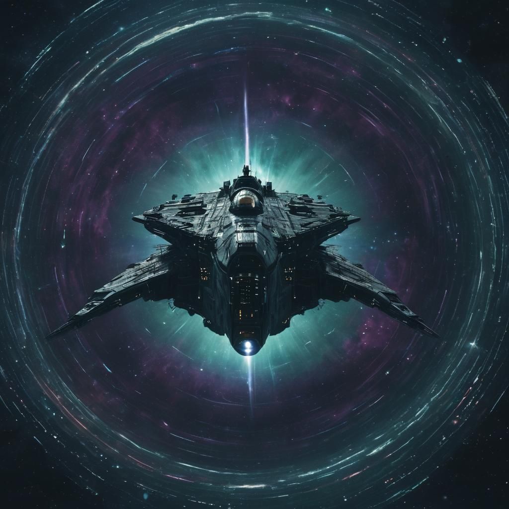 Futuristic Battleship Navigates Swirling Wormhole: Cinematic...