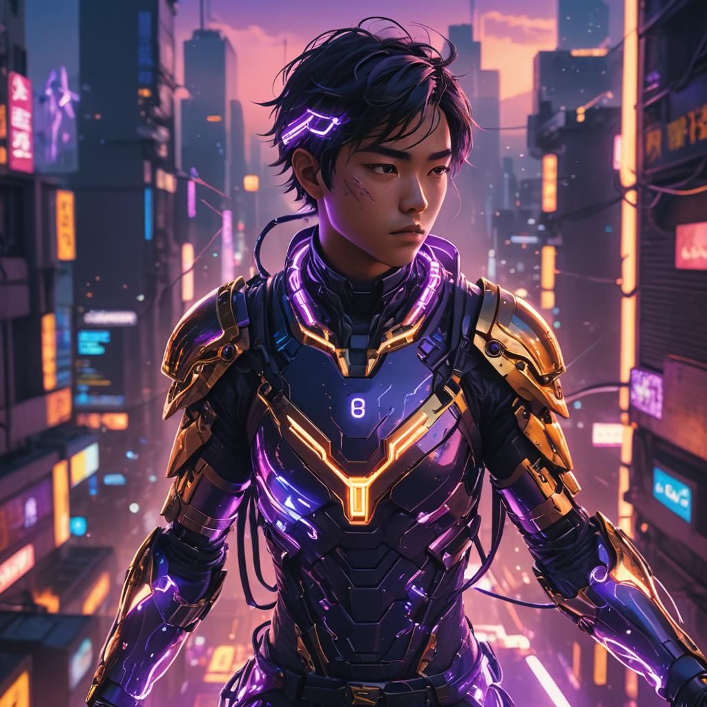 Athlete's Spirit in Dystopian Cityscape: 3D Anime Art